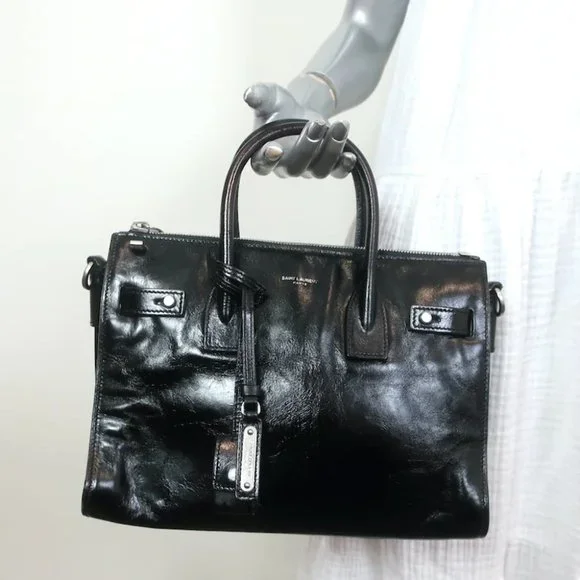 Saint Laurent Baby Sac de Jour Souple Tote Black Moroder Leather Crossbody Bag
